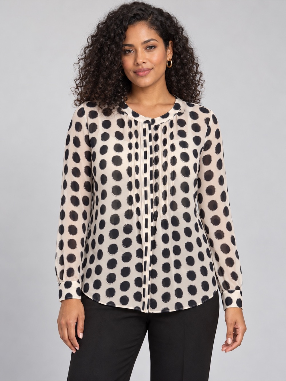 Banana Republic Black Polka Dot Button-Down Blouse on Cream